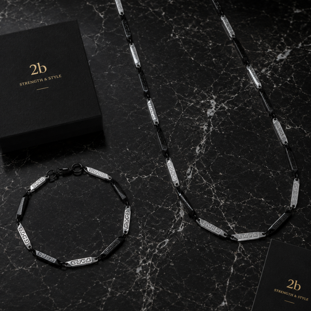 Collier et bracelet triangle noire et argent 