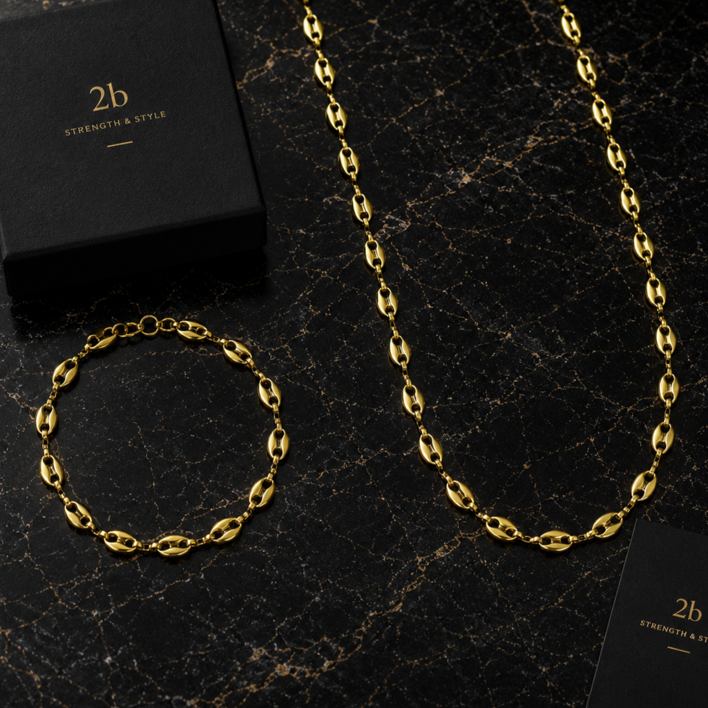collier et bracelet grain de café dore 