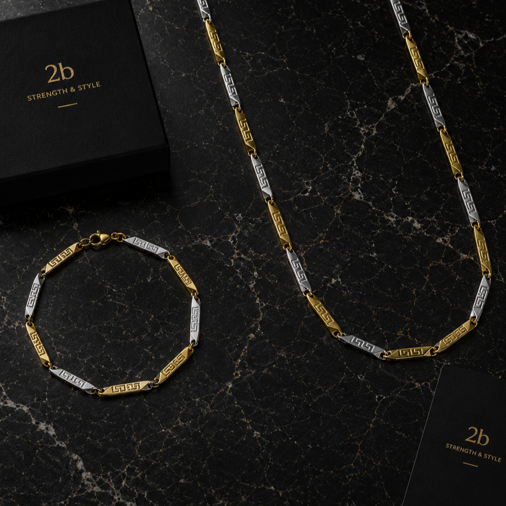 Collier et bracelet triangle dore et argent 