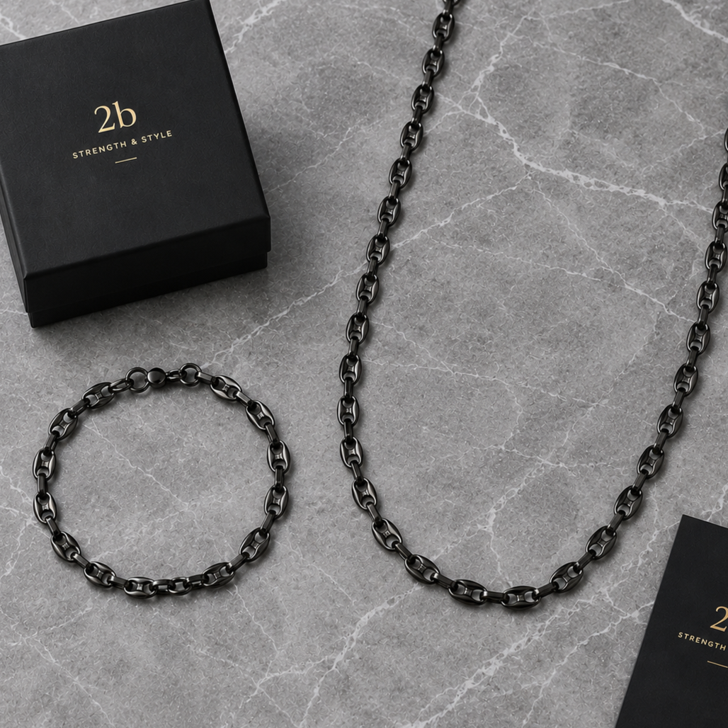 collier et bracelet grain de café noir 