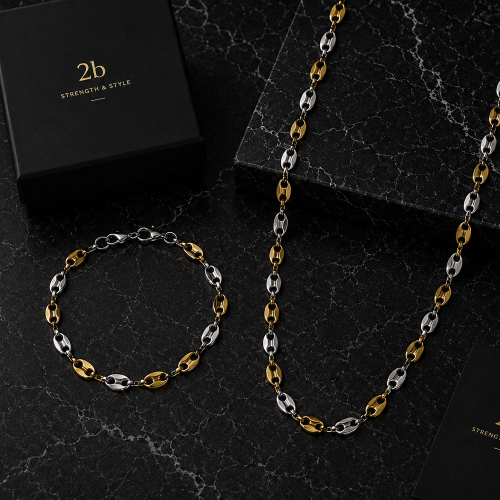 collier et bracelet grain de café dore et argent