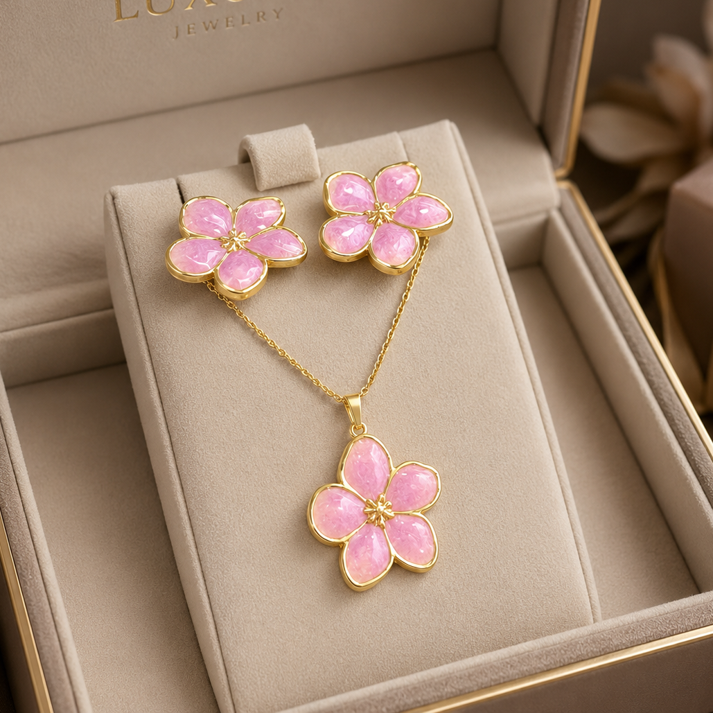 Parure fleur rose 1
