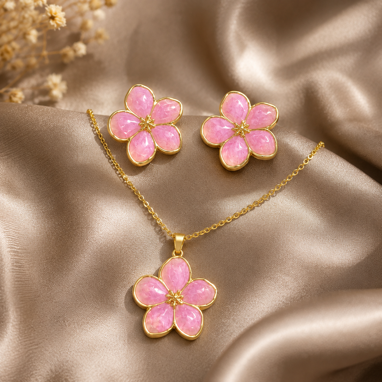 Parure fleur rose 3